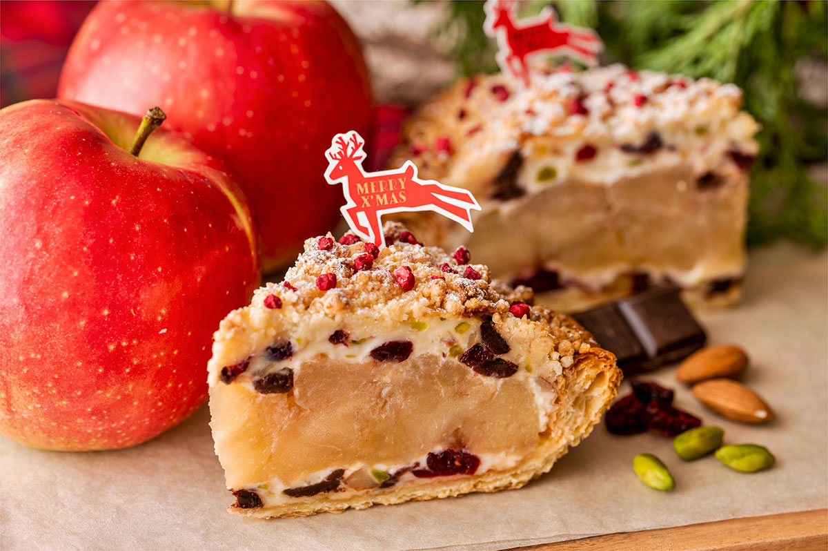 チーズクランブルとチョコレートのクリスマスアップルパイ