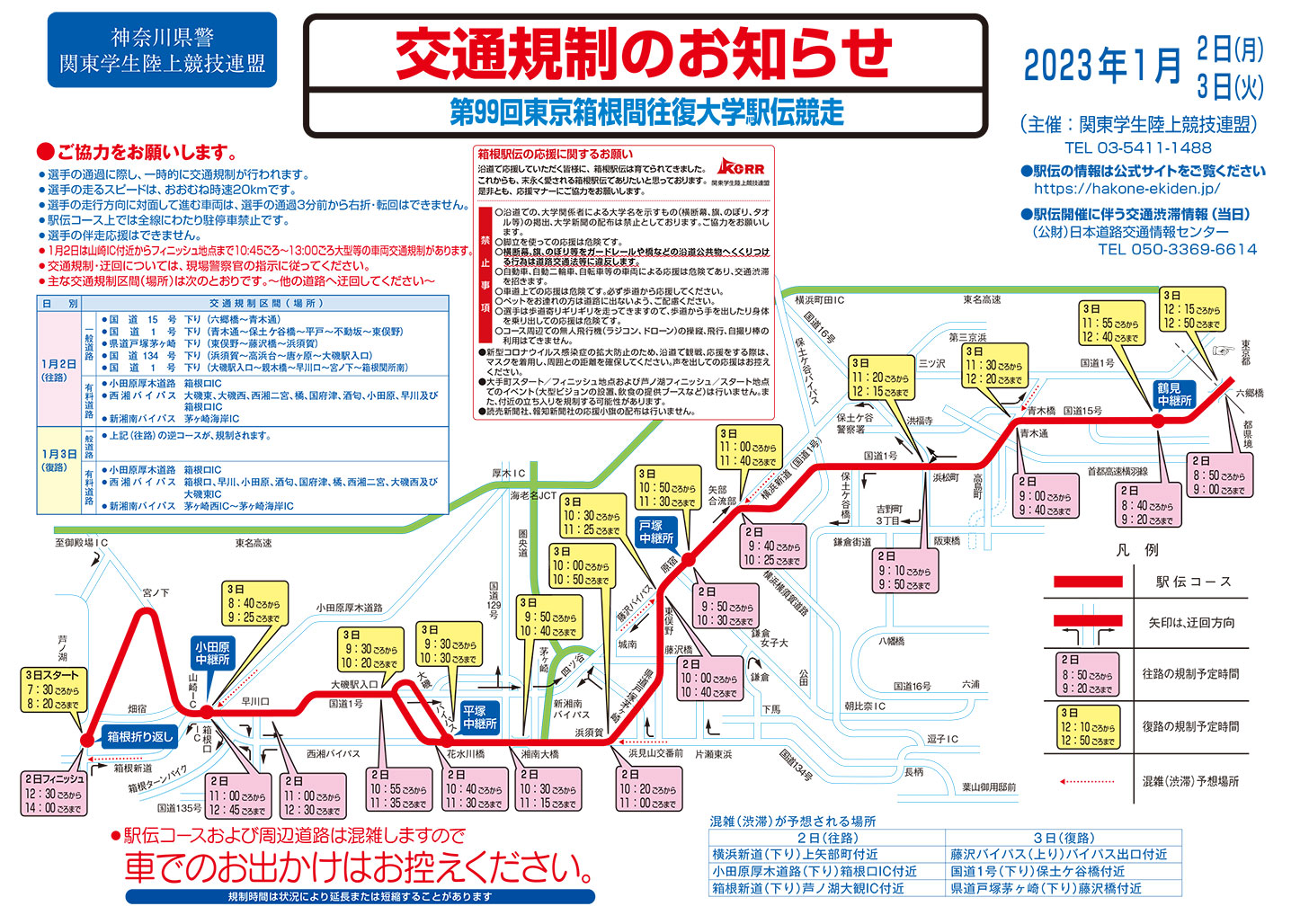 2023年「箱根駅伝」神奈川県内の交通規制