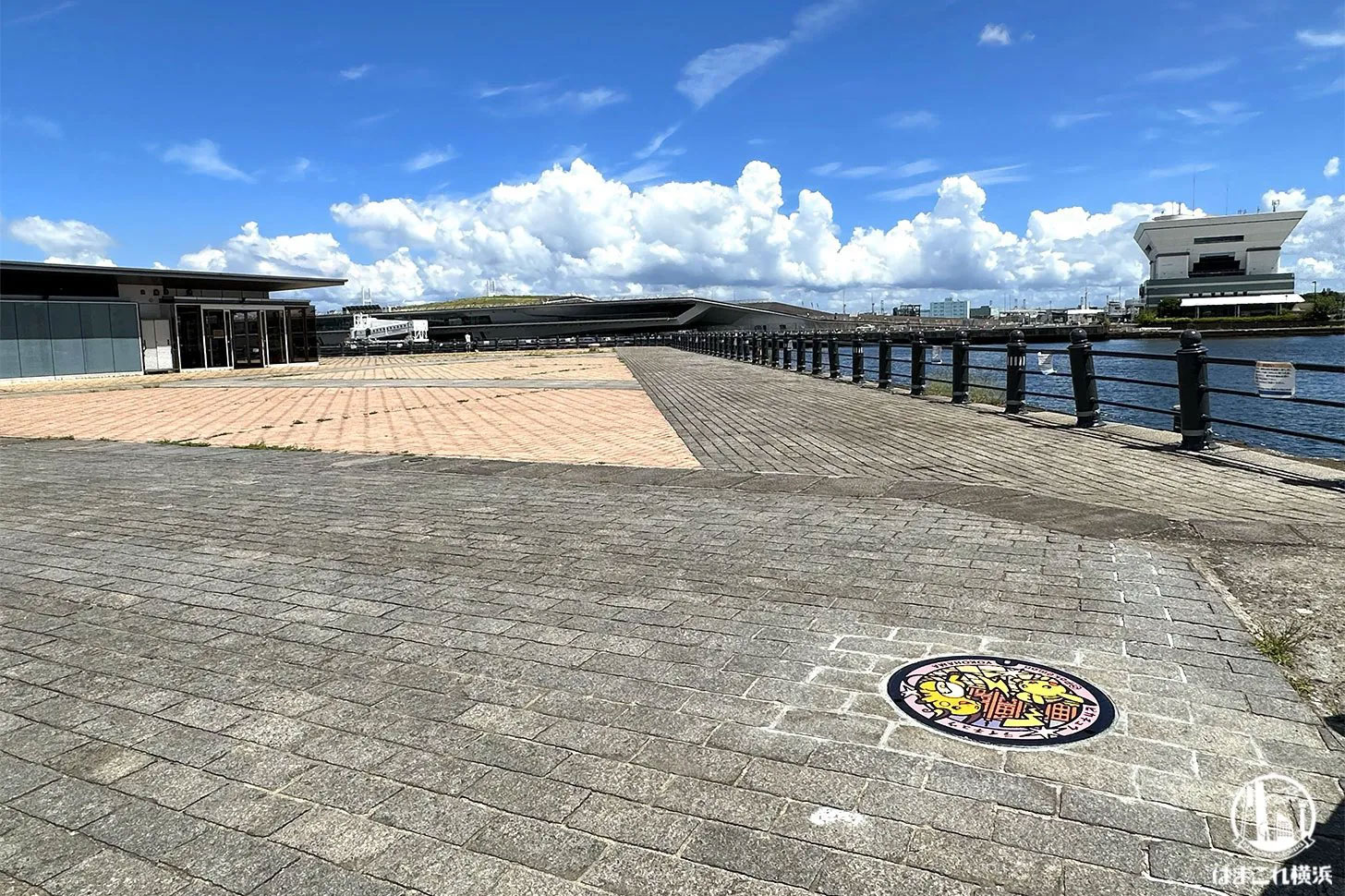 ポケモンマンホール蓋「ポケふた」ピカチュウ・ライチュウの設置場所を示した引きの写真