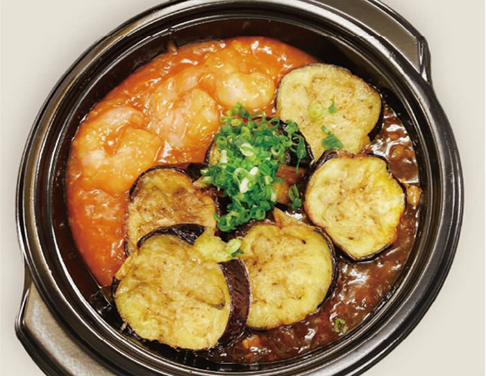 桂林の茄子と海老チリの炒飯丼