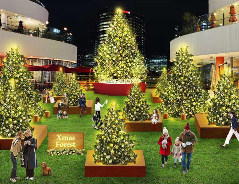 横浜ベイクォーター2025年クリスマスは“クリスマスの森”に！計10本のツリー輝く幻想的空間演出