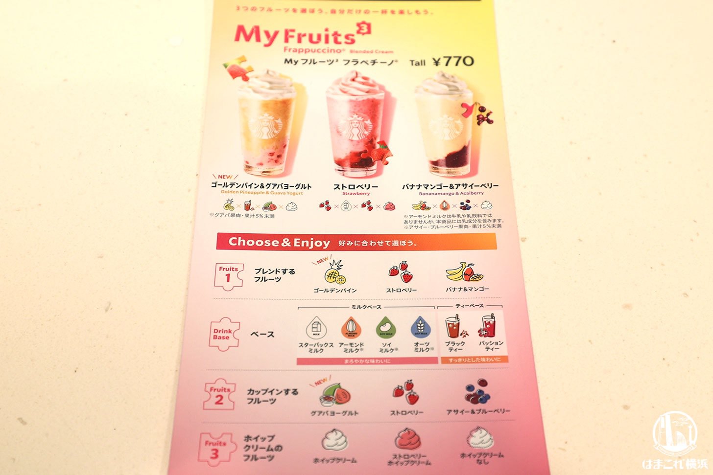 My フルーツ フラペチーノ（マイフルーツフラペチーノ）カスタマイズ表