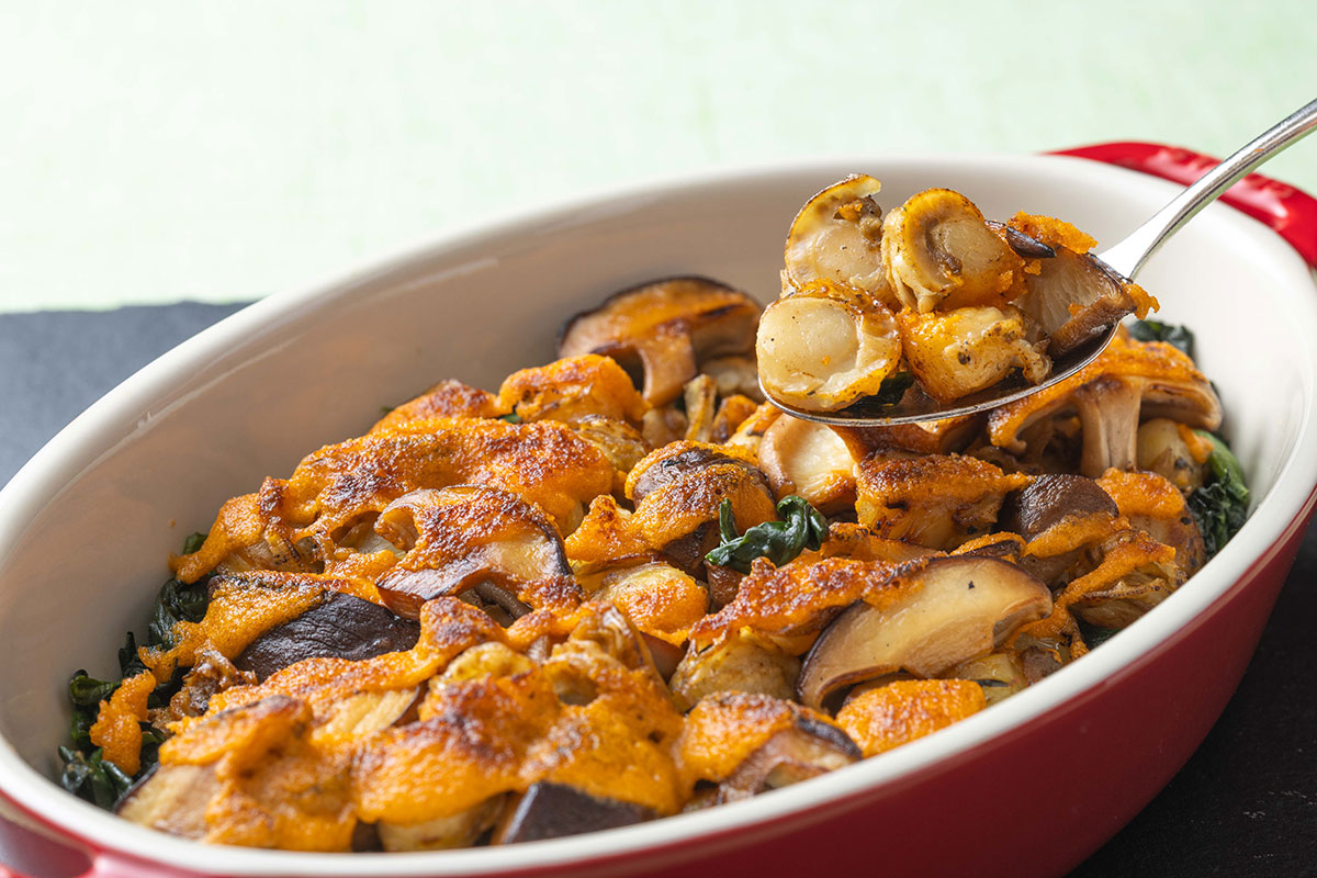 帆立と椎茸の雲丹バター焼き ほうれん草のソテー