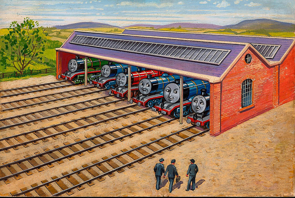 「3だいの機関車-エドワードのたのしい1日」の原画 レジナルド・ダルビー