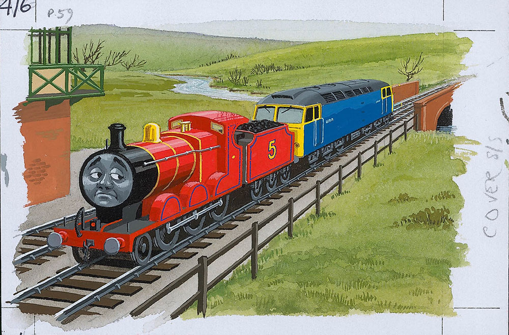 28巻「ジェームスとディーゼル機関車」の表紙原画