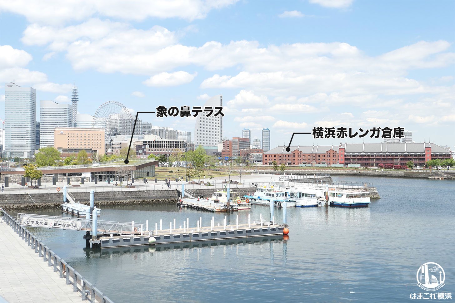 象の鼻テラスと横浜赤レンガ倉庫の位置関係