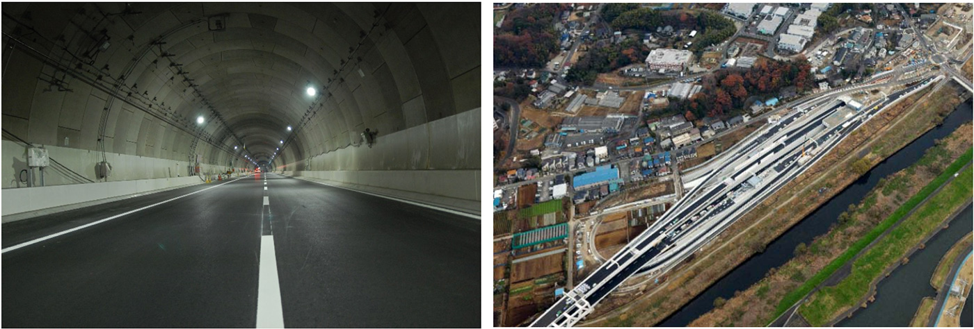 写真左：横浜北トンネル 写真右：新横浜出入口