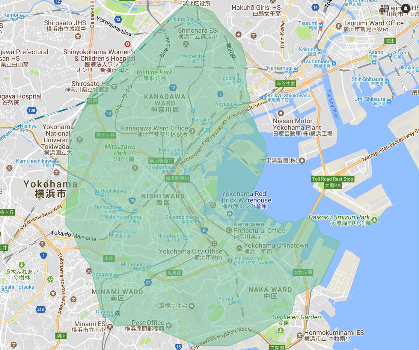 Uber Eats 横浜 サービスエリアマップ