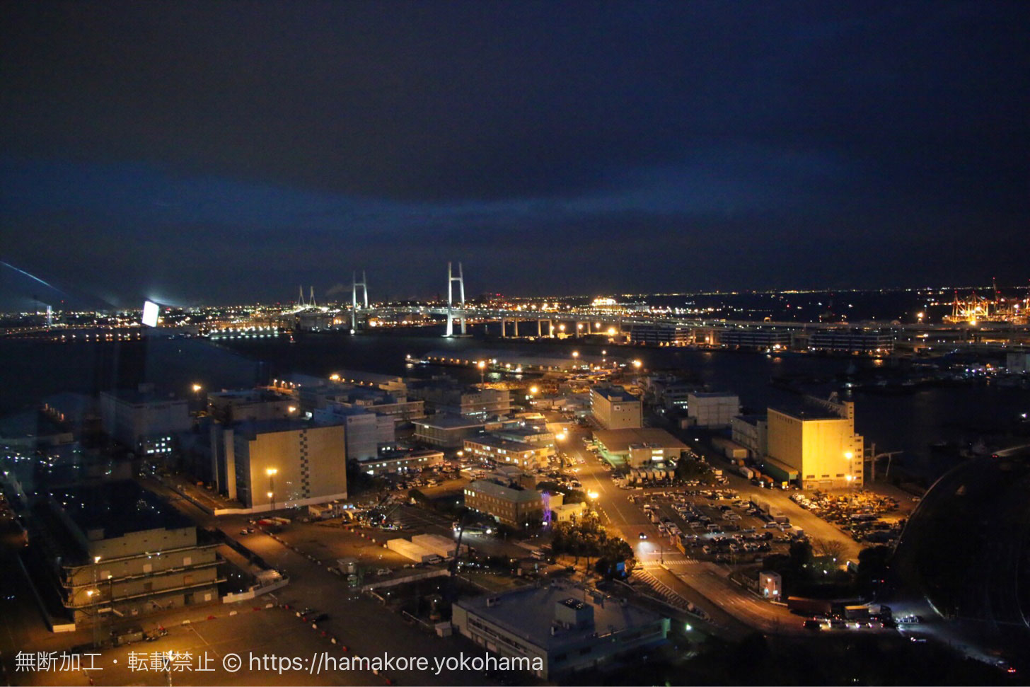 横浜マリンタワーから見た夜景 横浜ベイブリッジ側