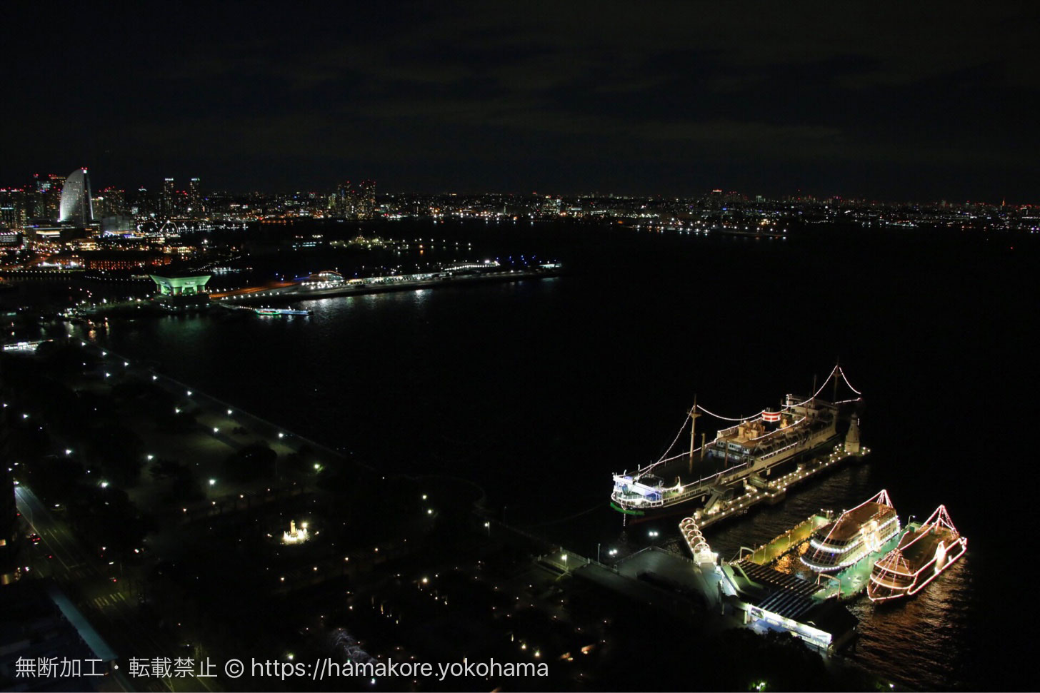 横浜マリンタワーから見た夜景 山下公園側