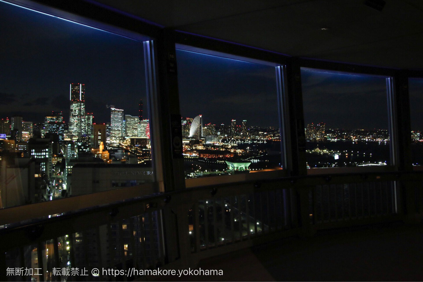 横浜マリンタワーから見た夜景 展望フロアから見えるみなとみらい