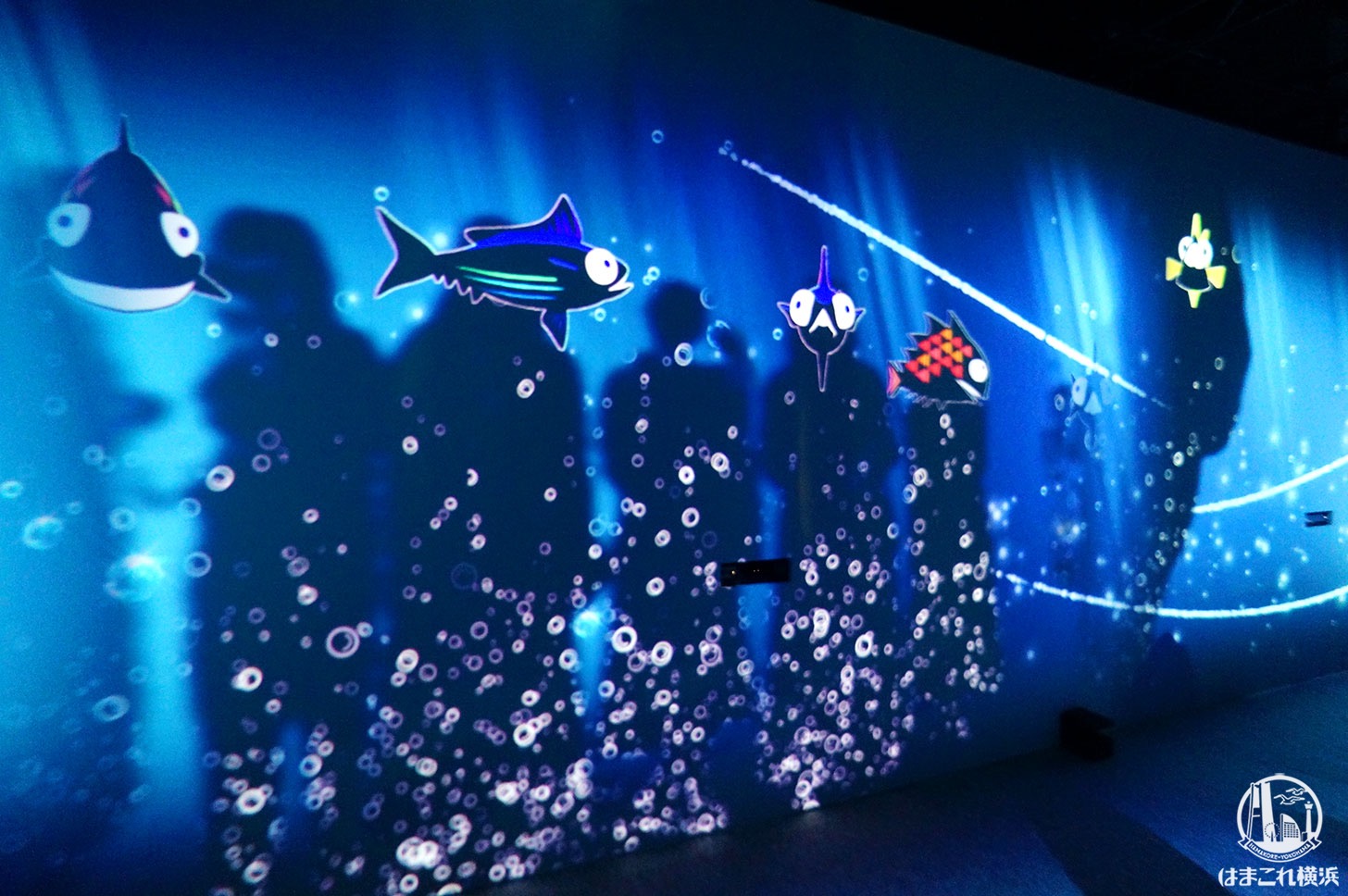 オーシャン バイ ネイキッド 光の深海展「影の魚群」