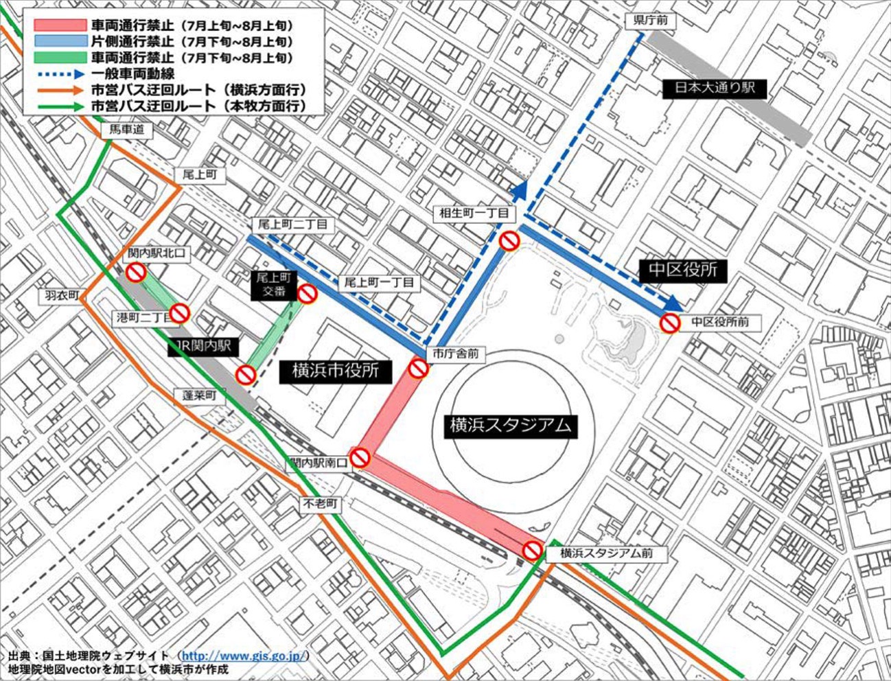 横浜スタジアム周辺の交通規制