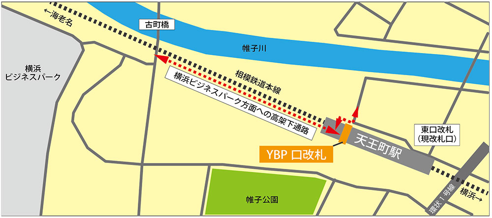 「YBP 口改札」位置図